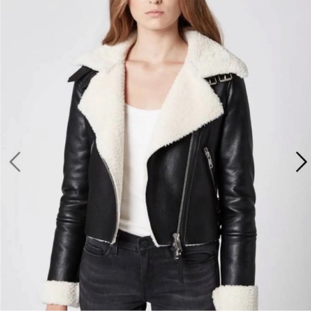 Blank Nyc Faux Leather Moto Jacket With Cream Shearling Size Small